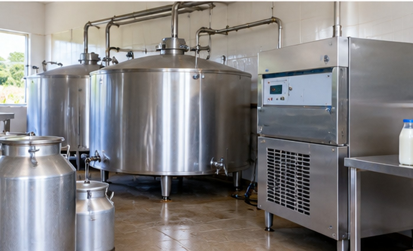 Stainless steel dairy processing and milk storage equipment